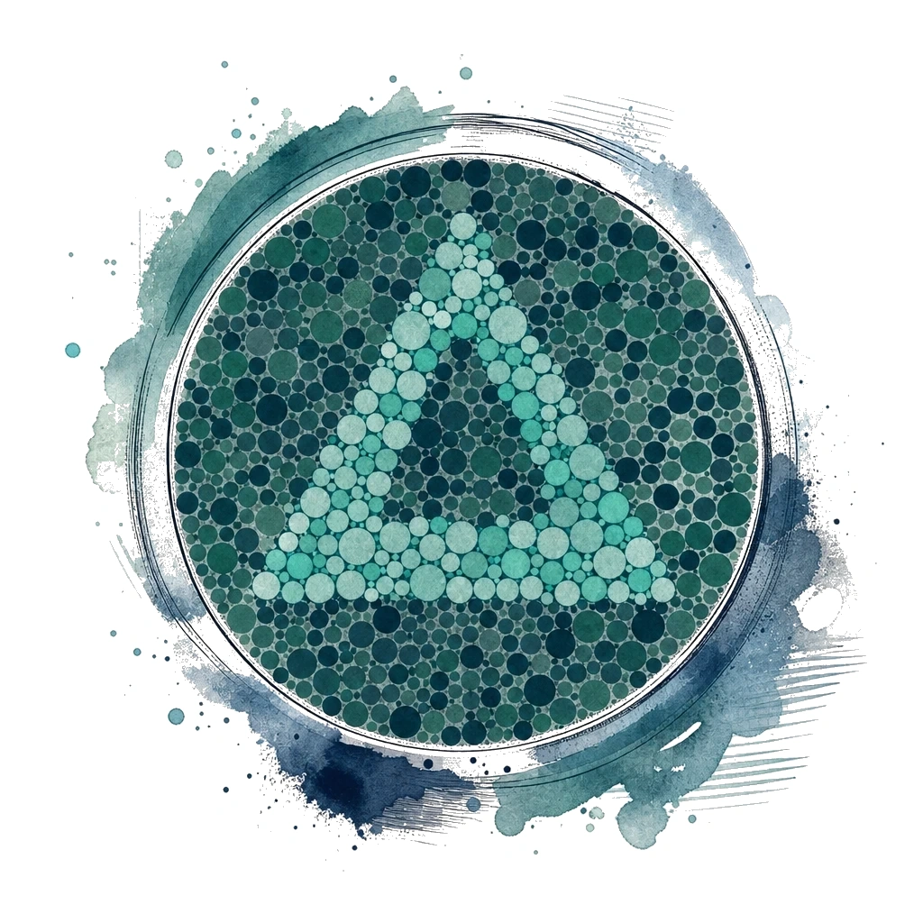 Watercolour illustration of an Ishihara colour plate — ColourCheck