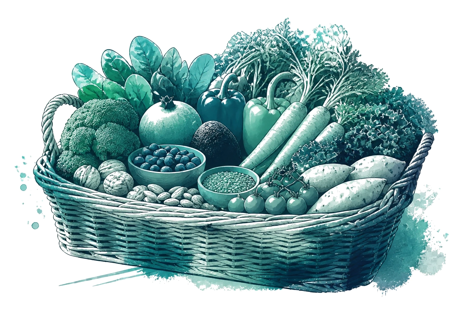 Watercolour illustration of a food basket — NutriVision